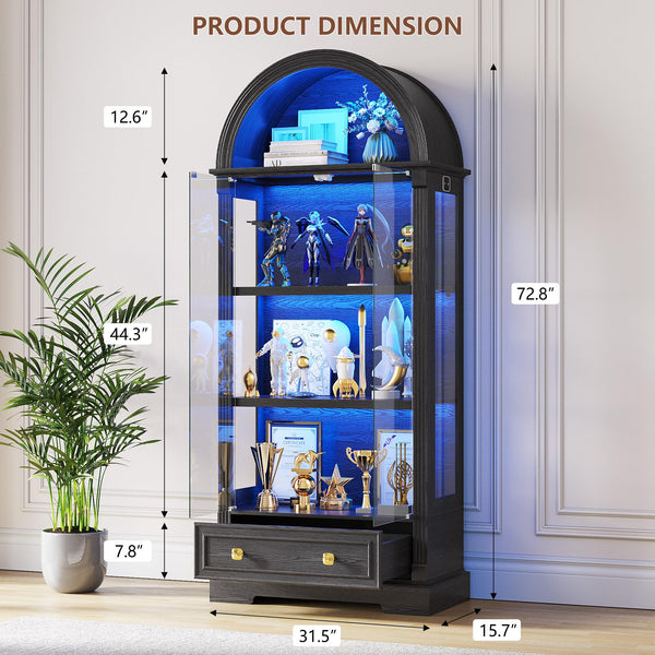 Arched Glass Display Cabinet with LED Sensor Lights