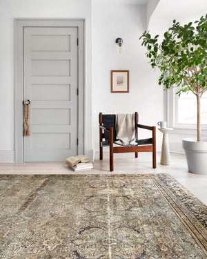Olive Charcoal Vintage Distressed Area Rug 9'6" x 14'