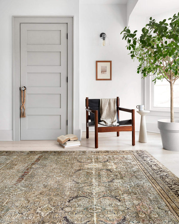 Olive Charcoal Vintage Distressed Area Rug 9'6" x 14'