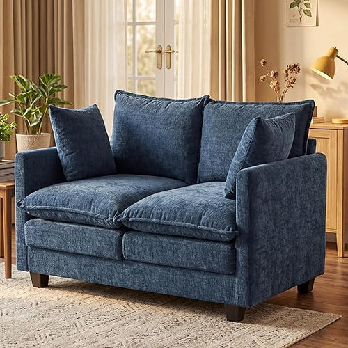 Compact Chenille Loveseat Sofa with Deep Seat & Detachable Cover
