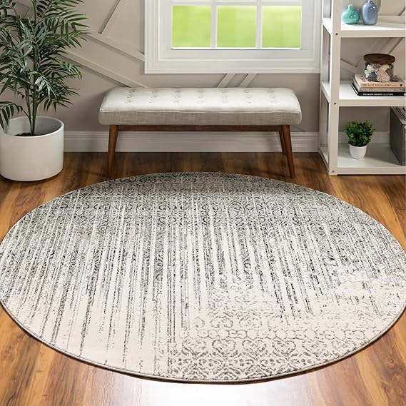 Round Area Rug 6ft – Polypropylene Machine Made Abstract Modern