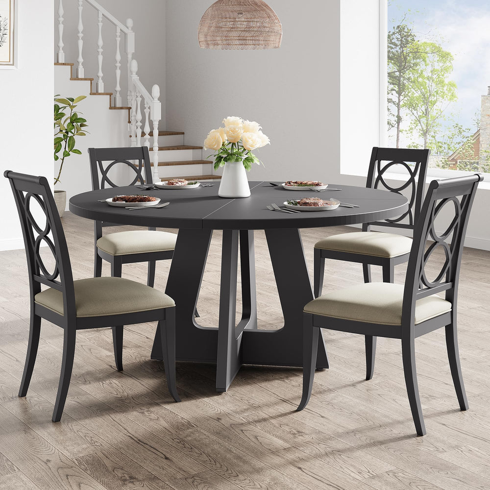 47-Inch Round Dining Table for 4 to 6 – Farmhouse MDF Top & Solid Wood Legs