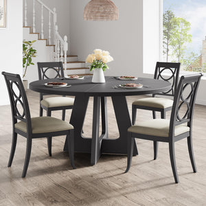 47-Inch Round Dining Table for 4 to 6 – Farmhouse MDF Top & Solid Wood Legs
