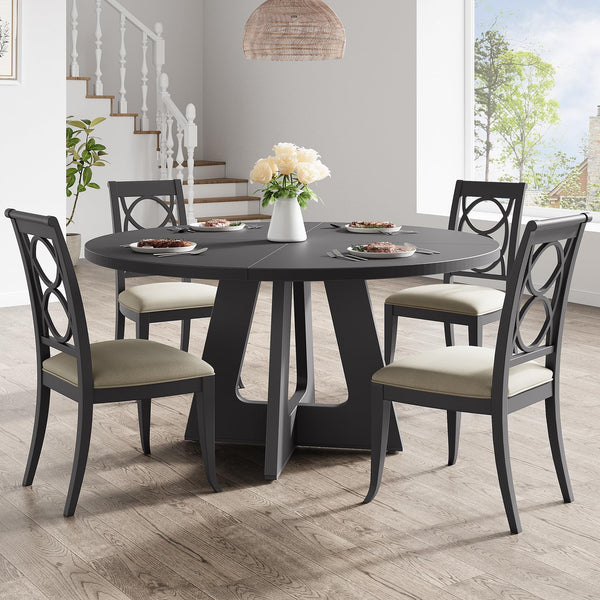 47-Inch Round Dining Table for 4 to 6 – Farmhouse MDF Top & Solid Wood Legs
