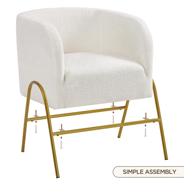 Boucle Barrel Accent Chair with Gold V-Legs