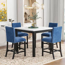 5-Piece Counter Height Dining Table Set for 4 – Solid Wood & Upholstered Linen Chairs