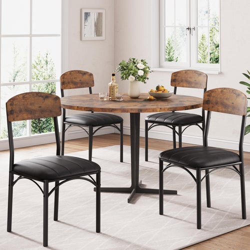 Upholstered Dining Chairs Set of 4 – PU Leather, Metal Legs