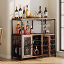Rustic Industrial Bar Cabinet with Wine Rack and Storage