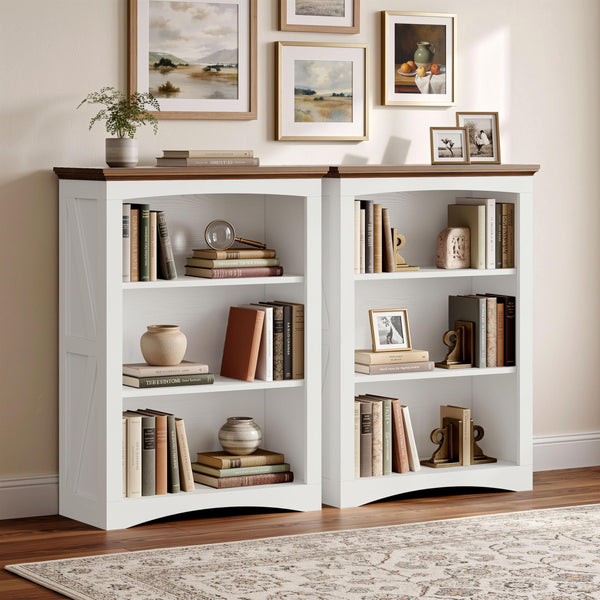 3-Tier Farmhouse Bookshelf, 43" Tall Wide Floor Standing Bookcase