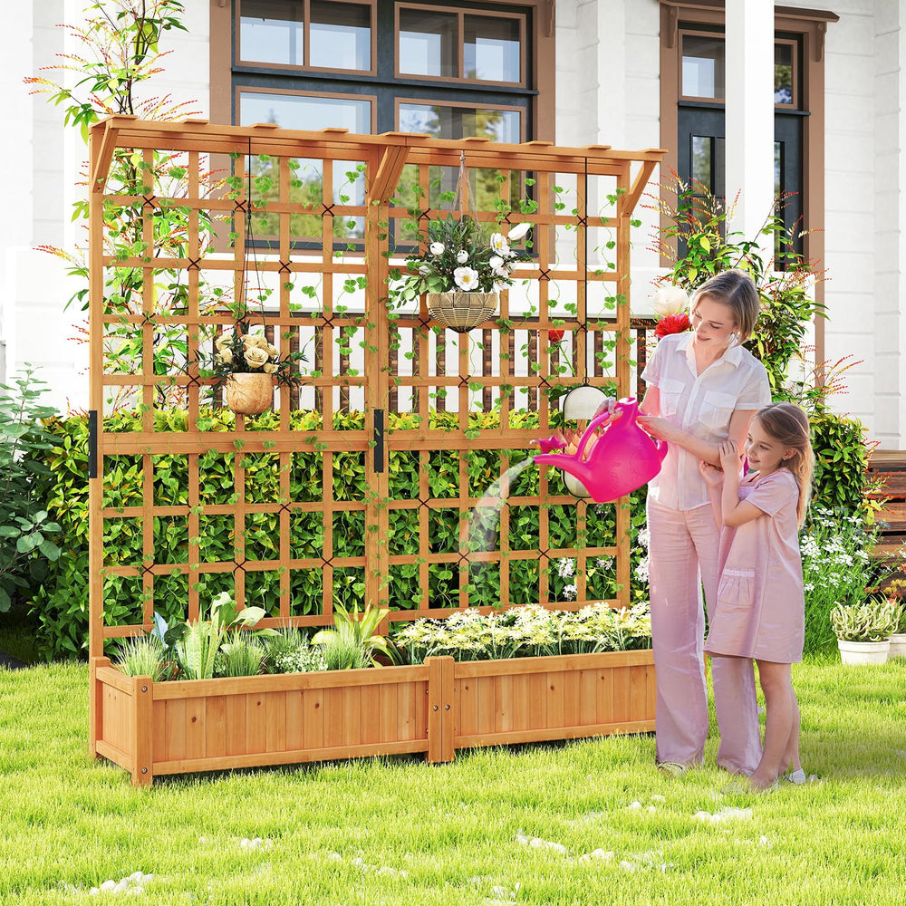 72-Inch Raised Garden Bed with Trellis, Hanging Roof & Lattice Panel