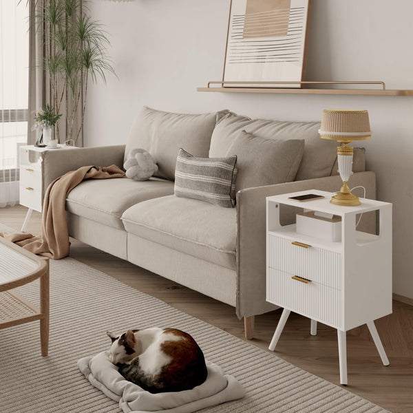 Nightstand with Charging Station and LED Lights