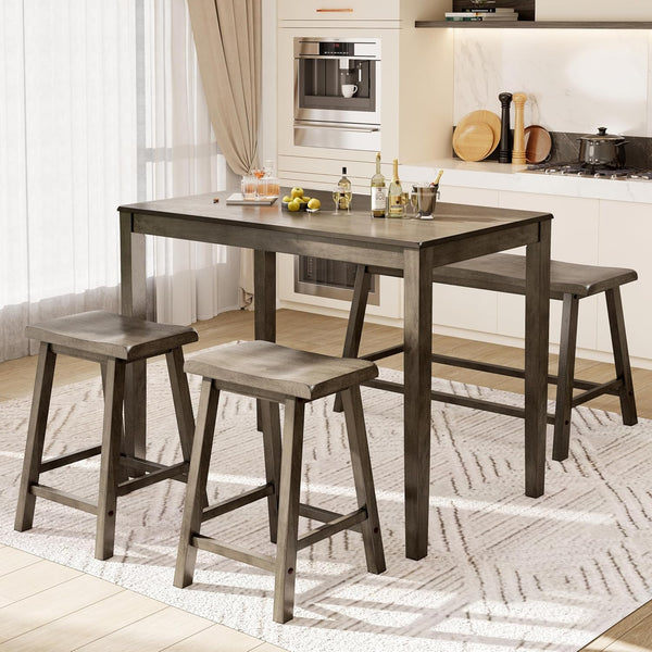 Counter Height Farmhouse Dining Table Set for 4 with Bench
