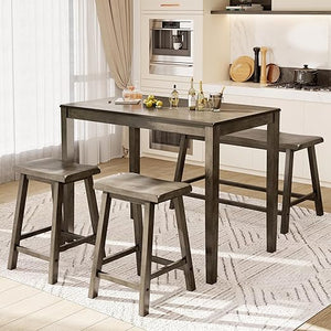 Counter Height Dining Table Set for 4 with Bench – Solid Wood Farmhouse Kitchen Table