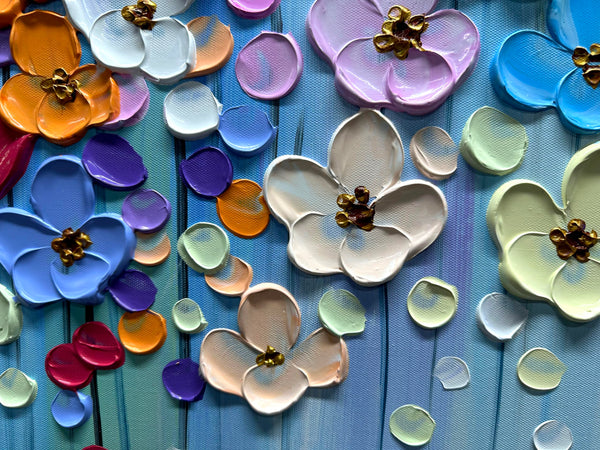 3D Floral Hand-Painted Canvas Wall Art