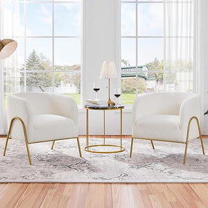 Boucle Barrel Accent Chair with Gold V-Legs