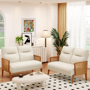 Rattan Arm Loveseat Settee – Upholstered 2-Seat Sofa
