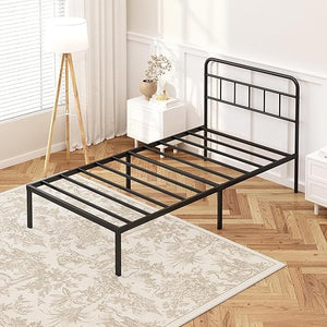 Metal Platform Bed Frame with Headboard & Under-Bed Storage