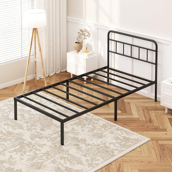 Metal Platform Bed Frame with Headboard & Under-Bed Storage