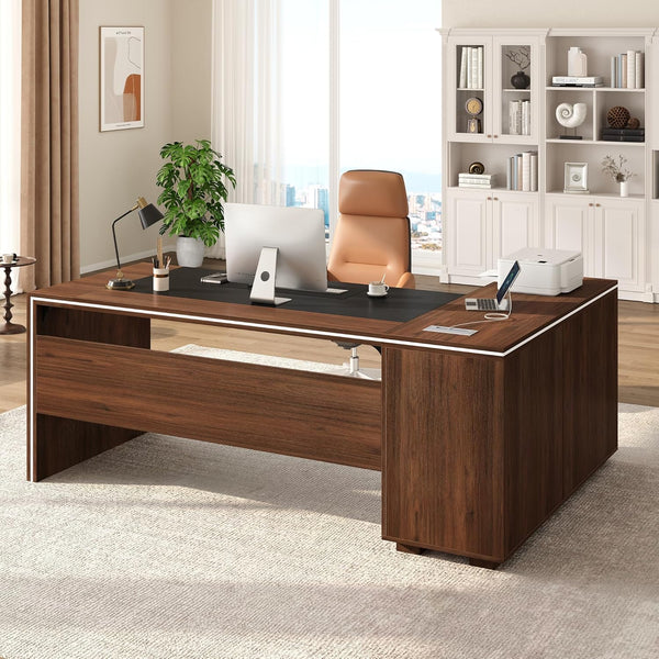 L-Shaped Executive Desk with Cabinet Storage