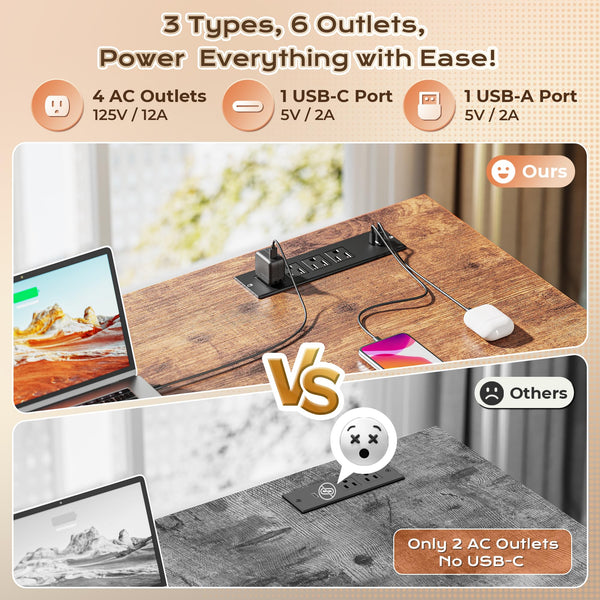 L-Shaped Desk with Power Outlets, USB-C & Storage Drawers