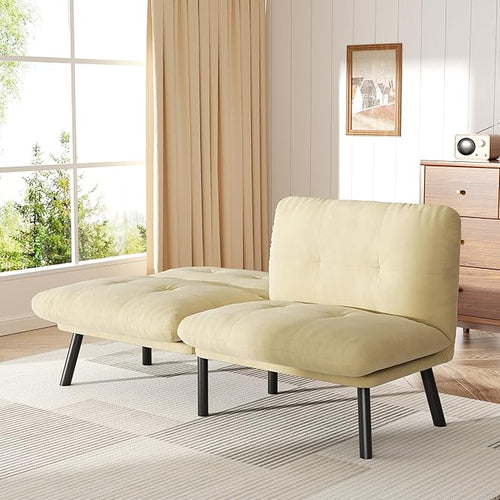 Futon Sofa Sleeper with Adjustable Backrest & Velvet Cushion