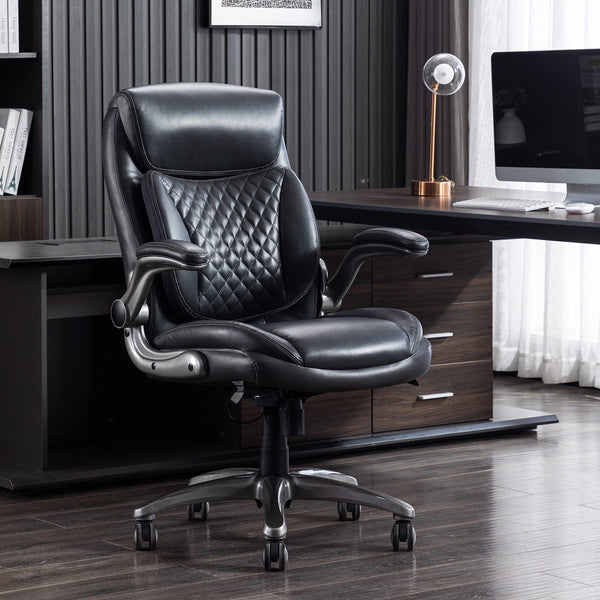 Ergonomic Executive Office Chair with Lumbar Support & Flip-Up Armrests