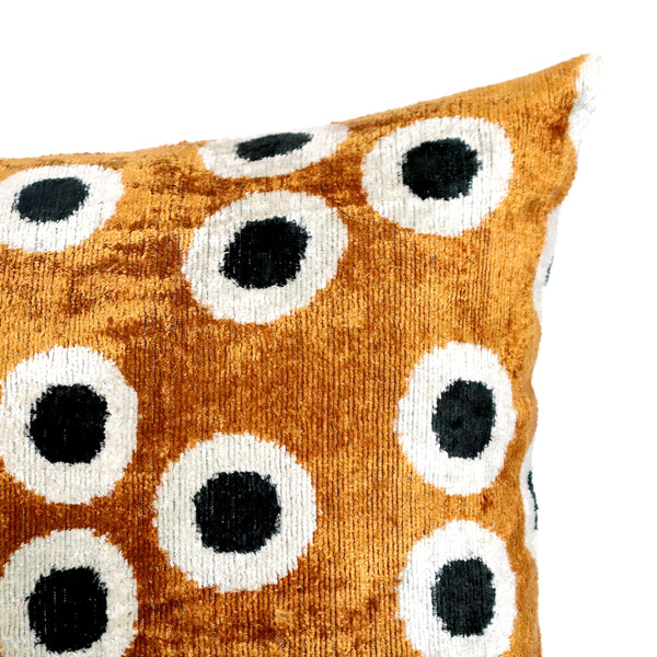Gold & Black Dot Velvet Throw Pillow with Down Feather Insert