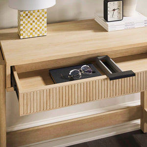 Transitional Writing Desk with Drawer and Reeded Front, 38 Inch