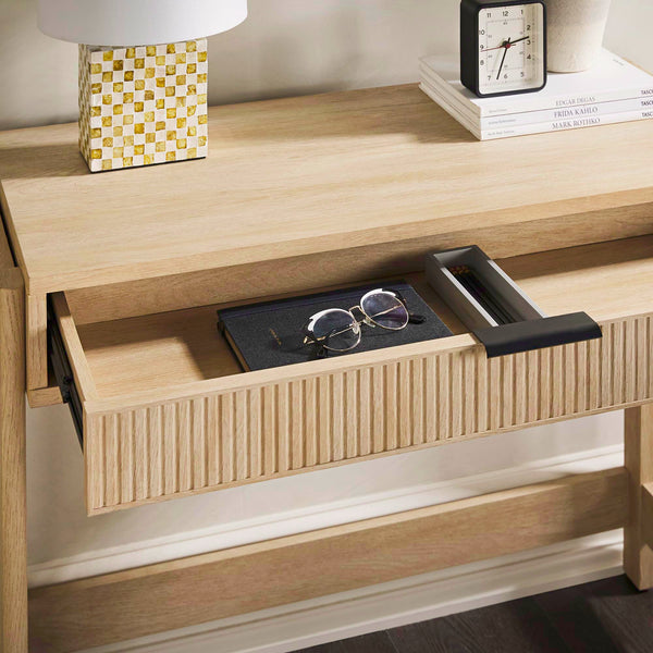 Transitional Writing Desk with Drawer and Reeded Front, 38 Inch