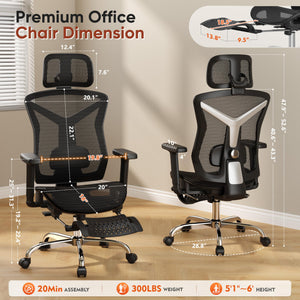 Ergonomic Office Chair with Footrest & Adjustable Lumbar Support