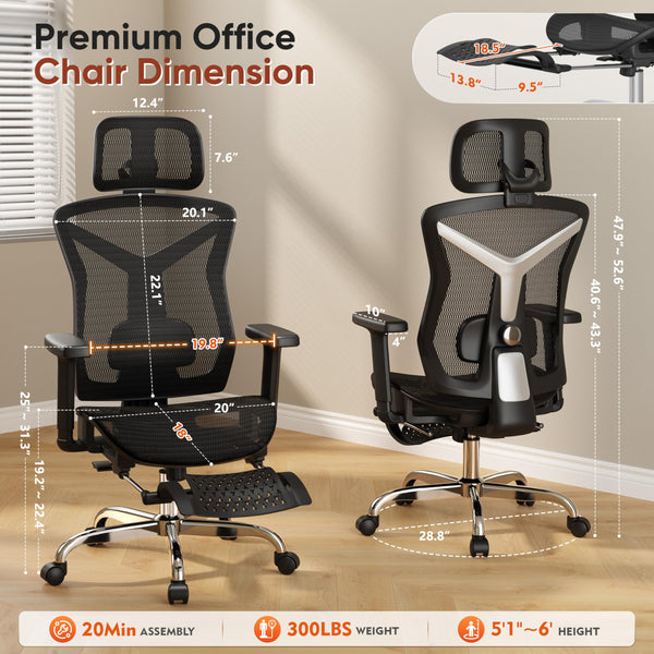 Ergonomic Office Chair with Footrest & Adjustable Lumbar Support