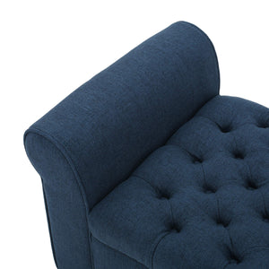 Button-Tufted Fabric Storage Ottoman Bench with Rolled Arms