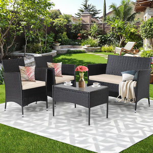 4-Piece Wicker Outdoor Patio Furniture Set with Coffee Table