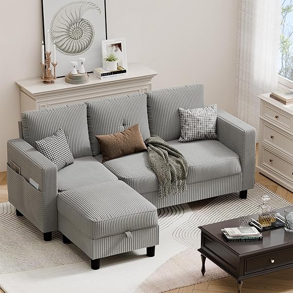L-Shaped Sectional Sofa with Ottoman & Storage