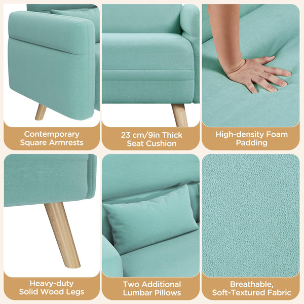 46" Modern Fabric Loveseat Sofa with Lumbar Pillows & Solid Wood Legs