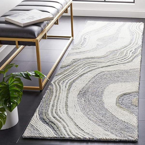 Runner Rug 2'3" x 14' – Mid-Century Modern Abstract Wool