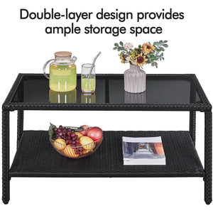Rattan Wicker Coffee Table with Tempered Glass Top