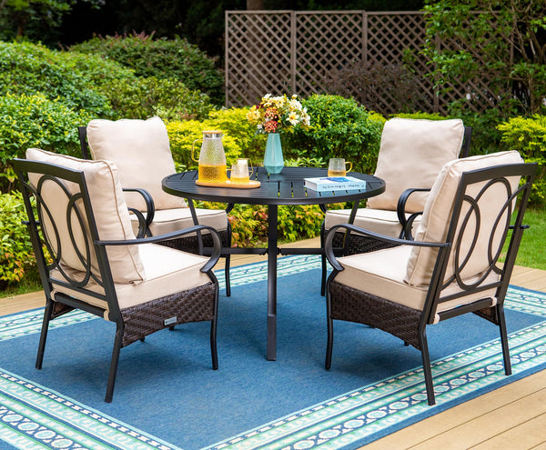 PE Rattan Patio Dining Chairs with Cushions & Metal Frame