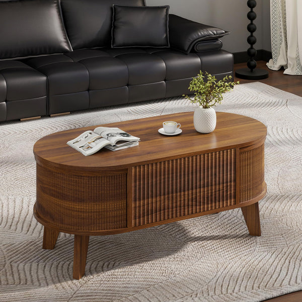 Fluted Lift Top Coffee Table with Hidden Storage