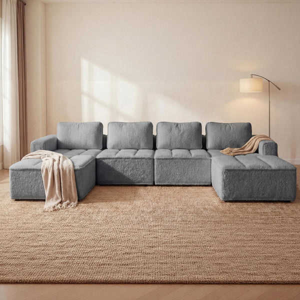 Modular Sectional Sofa with Ottoman – L-Shape & U-Shape, Cloud Couch, No Assembly