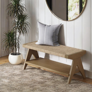 Bohemian Seagrass Entryway & End of Bed Bench with Shoe Storage