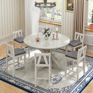 7-Piece Solid Wood Foldable Dining Table Set for 6