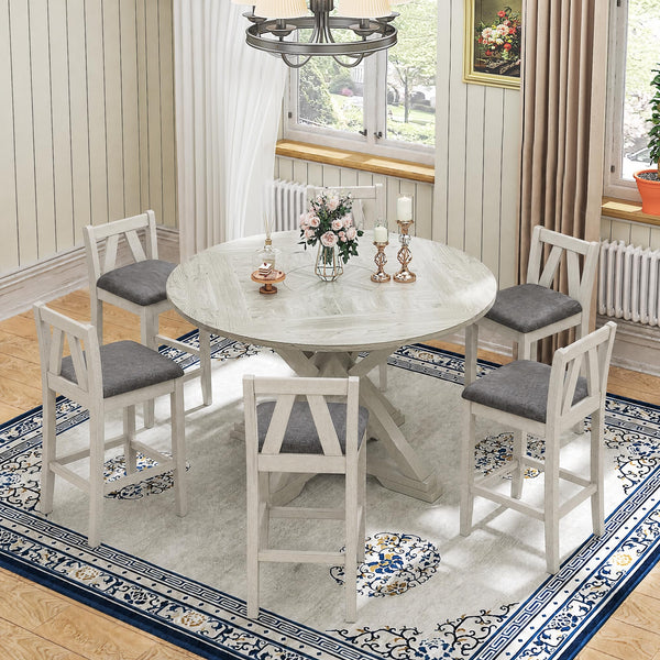 7-Piece Solid Wood Foldable Dining Table Set for 6