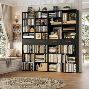 Tall Bookshelf with Drawers – 7-Tier Double Wide Bookcase