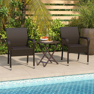Stackable Outdoor Rattan Dining Chairs Set of 2 with Armrests