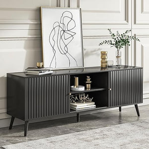 Mid Century Modern TV Stand with Sliding Doors and Storage