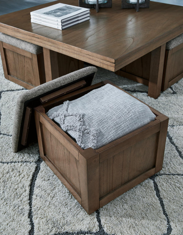 Dark Brown Coffee Table with 4 Storage Stools