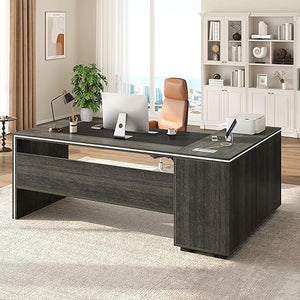 L-Shaped Executive Desk with Cabinet Storage, Bookshelf & CPU Stand