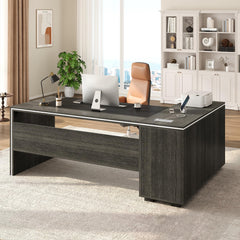 L-Shaped Executive Desk with Cabinet Storage