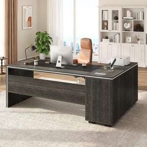 L-Shaped Executive Desk with Cabinet Storage